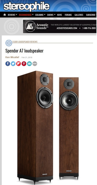 Spendor A7 - σαρωνει τα τεστ - STEREOPHILE Feb. 2019 - Top Rating